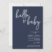 Navy Blue Minimalist Modern Boho Baby Shower Invitation