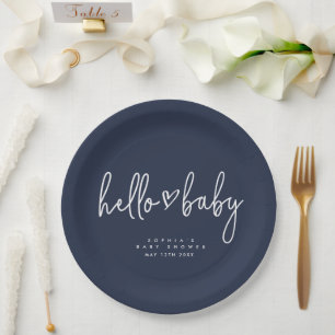 Navy Blue Minimalist Modern Boho Baby Shower Paper Plates