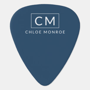 Navy Blue Minimalist Modern Monogram Name Guitar Pick