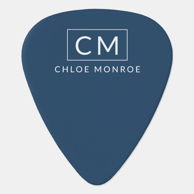 Navy Blue Minimalist Modern Monogram Name Guitar Pick (Front)