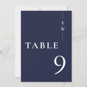 Navy Blue Minimalist Modern Monogram Table Number