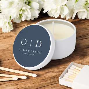 Navy Blue Minimalist Modern Monogram Wedding  Mini Candle Favors