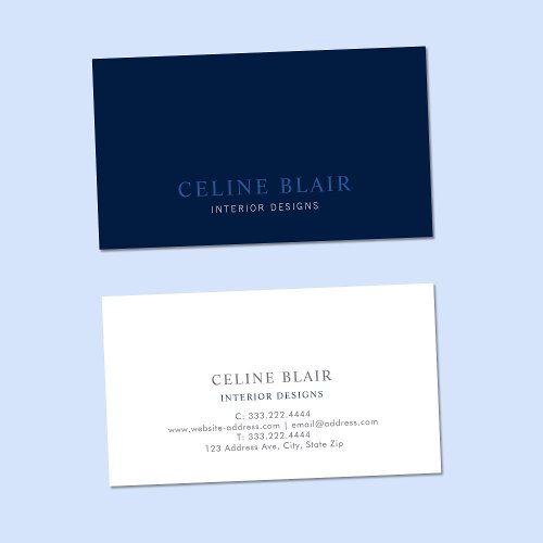 Navy Blue Minimalist Modern Professional Business Card