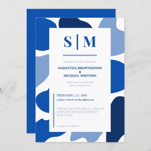 Navy Blue Minimalist Modern Style Wedding Invitation