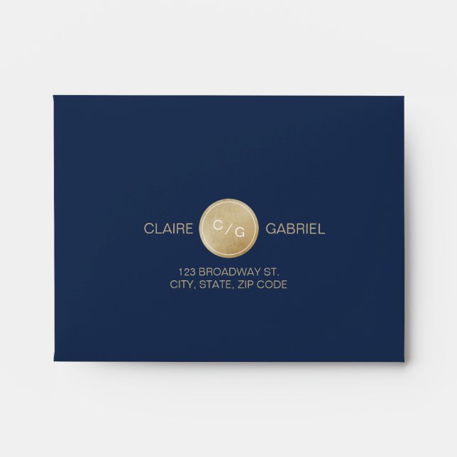 Navy blue minimalist modern wedding RSVP Envelope (Front)