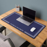 Navy Blue Minimalist Monogram Desk Mat<br><div class="desc">Simple Minimalist Navy Blue Desk Mat. This desk mat features a deep navy blue background with clean white lines for a modern, understated look. The layout stays simple and functional, giving your workspace a calm and polished feel. Your name appears along the bottom in a classic serif font, adding a...</div>