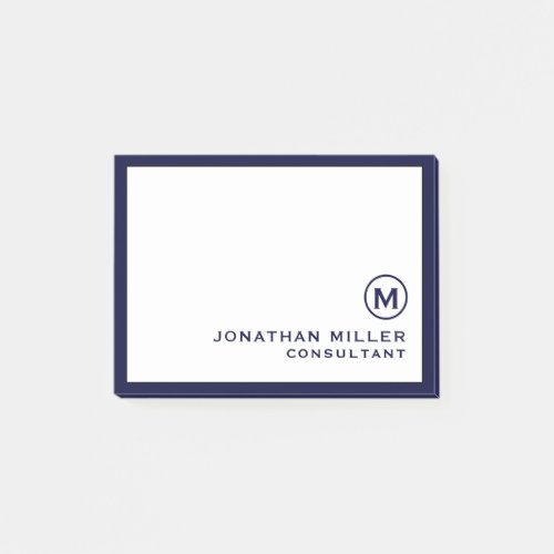 Navy Blue Minimalist Monogram Post_it Notes