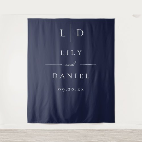 Navy Blue Minimalist Monogram Wedding Backdrop