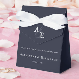 Navy Blue Minimalist Monogram Wedding Favor Boxes