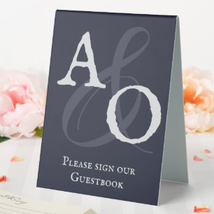 Navy Blue Minimalist Monogram Wedding Table Tent