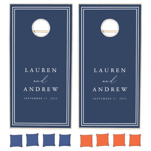 Navy Blue Minimalist Personalized Cornhole Set