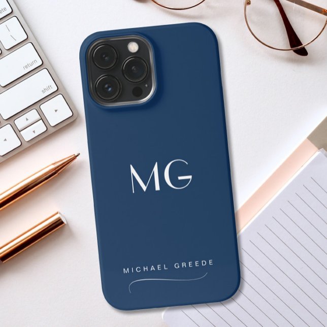Navy Blue Minimalist Personalized iPhone Case (Creator Uploaded)