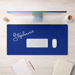 Navy Blue Minimalist Personalized Script Name Desk Mat