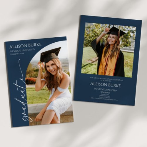 Navy Blue Minimalist Photo Arch Graduation Party