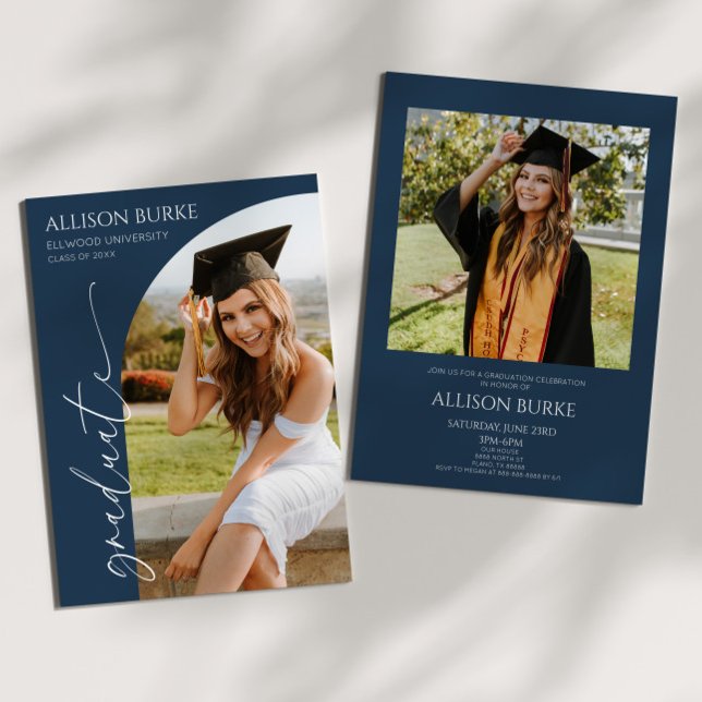 Navy Blue Minimalist Photo Arch Graduation Party Invitation (Creator Uploaded)