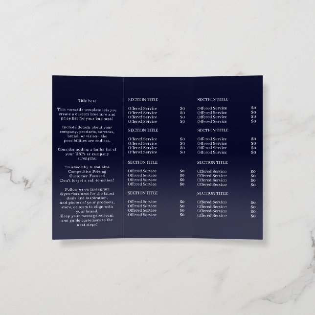 Navy Blue Minimalist | Professional Trifold Design Brochure (Inside)