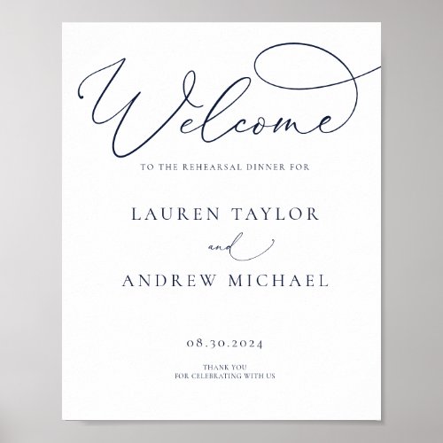 Navy Blue Minimalist Rehearsal Dinner Sign