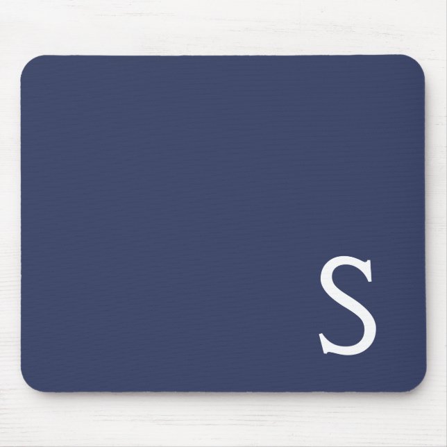 Navy Blue Minimalist Retro Monogram Initial Custom Mouse Pad (Front)