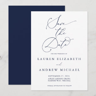 Navy Blue Minimalist Save the Date Invitation