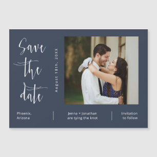 Navy Blue Minimalist Save the Date Photo Magnet
