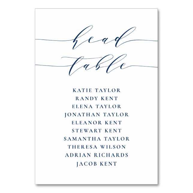 Navy Blue Minimalist Script Head Table Wedding  Number (Front)