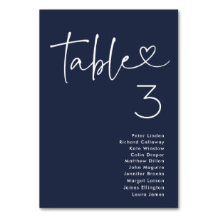 Navy Blue Minimalist Script Modern Wedding Table Number