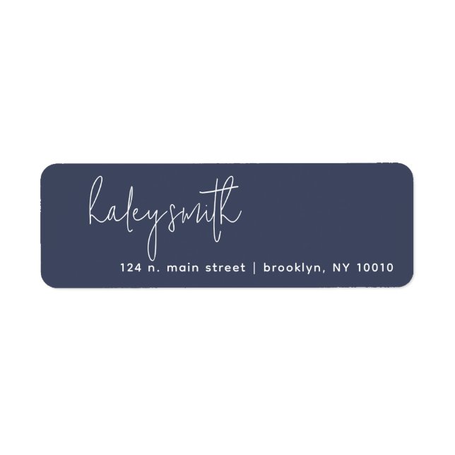 Navy Blue Minimalist Script Return Address Label (Front)