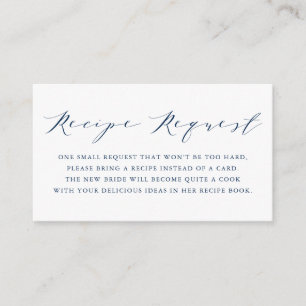 Navy Blue Minimalist Script Shower Recipe Request Enclosure Card