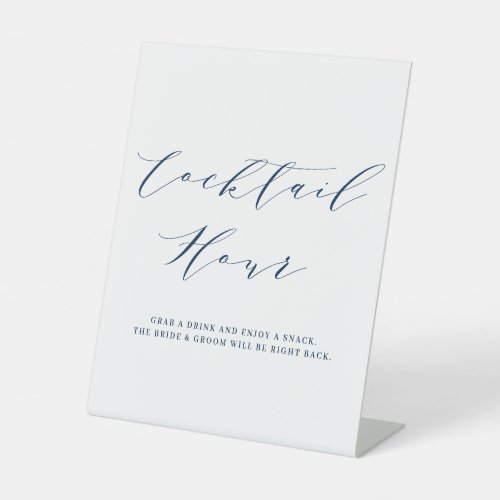 Navy Blue Minimalist Script Wedding Cocktail Hour  Pedestal Sign