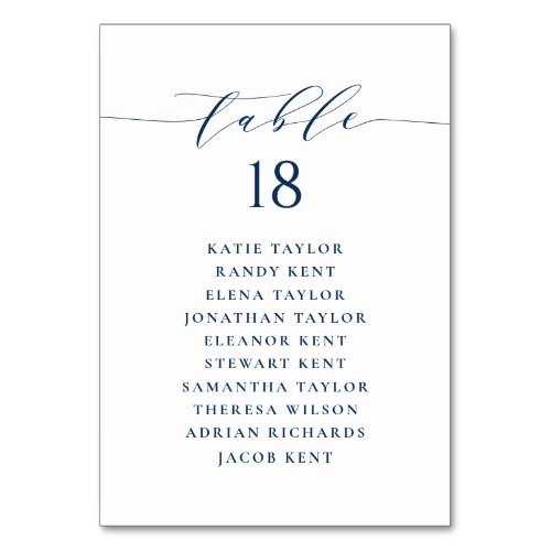 Navy Blue Minimalist Script Wedding Seating Plan Table Number