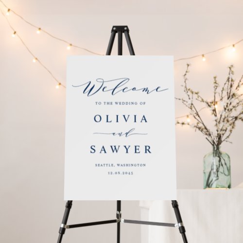 Navy Blue Minimalist Script Wedding Welcome Foam Board