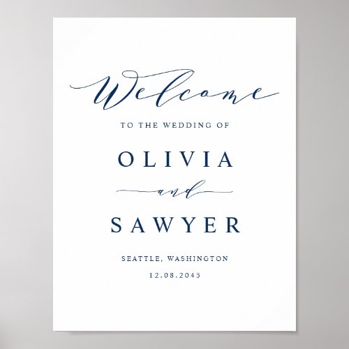 Navy Blue Minimalist Script Wedding Welcome Poster