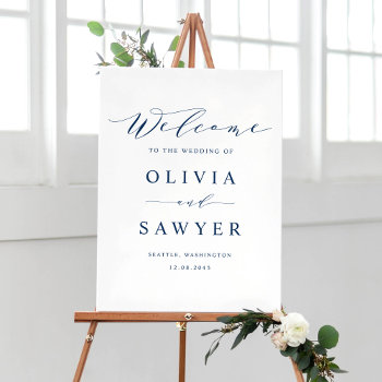 Navy Blue Minimalist Script Wedding Welcome Poster by misstallulah at Zazzle