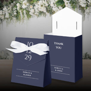 Navy Blue Minimalist Special Date Wedding Favor Boxes