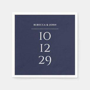 Navy Blue Minimalist Special Date Wedding Napkins
