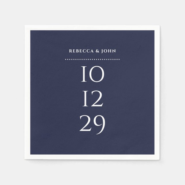 Navy Blue Minimalist Special Date Wedding Napkins (Front)
