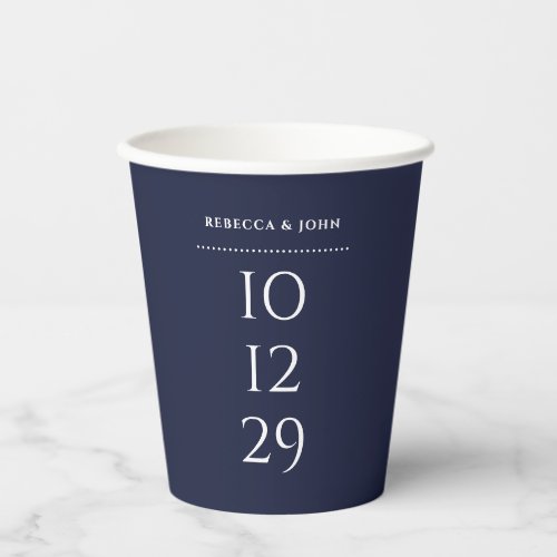 Navy Blue Minimalist Special Date Wedding Paper Cups