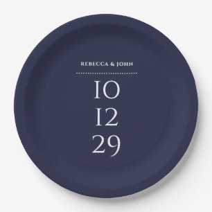 Navy Blue Minimalist Special Date Wedding Paper Plates