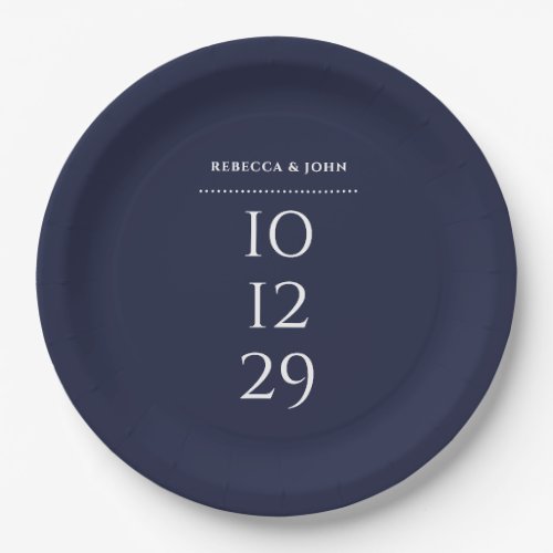 Navy Blue Minimalist Special Date Wedding Paper Plates