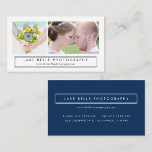 Navy Blue Minimalist Two Photo Layout Modern Business Card