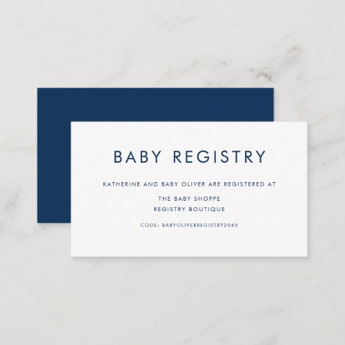 Navy Blue Minimalist Typography Baby Registry Enclosure Card