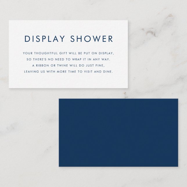 Navy Blue Minimalist Typography Display Shower Enclosure Card (Front/Back)