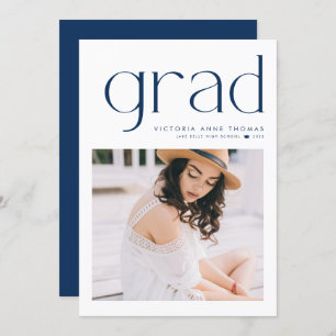 Navy Blue Minimalist Typography Photo Graduation Announcement