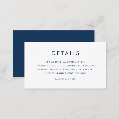 Navy Blue Minimalist Typography Wedding Details Enclosure Card