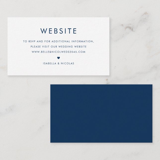 Navy Blue Minimalist Typography Wedding Website Enclosure Card (Front/Back)