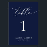Navy Blue Minimalist Wedding | Event Custom Table Number<br><div class="desc">(**PLEASE NOTE: To order,  simply adjust your table number (and name/date) and add each number to your cart separately. Then check out once you are finished.) Beautiful,  elegant,  modern and minimalist,  table number card. Fully customizable with your names (or Event Name) and Date.</div>