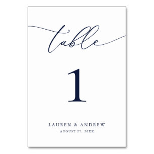 Navy Blue Minimalist Wedding Event Custom Table Table Number