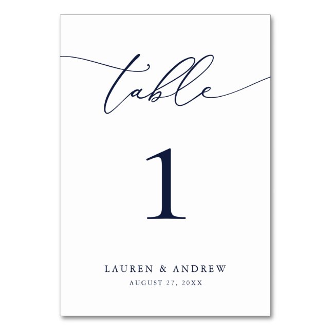 Navy Blue Minimalist Wedding | Event Custom Table  Table Number (Front)