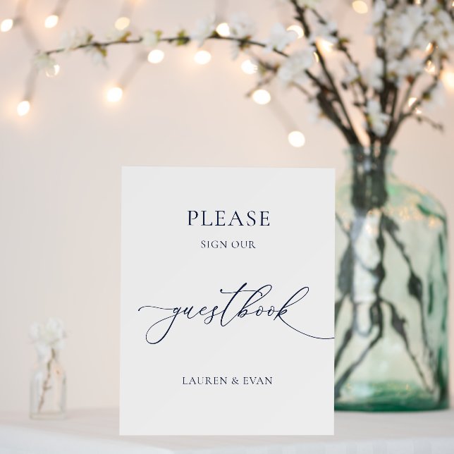 Navy Blue Minimalist Wedding Guestbook 1 Foam Board (In Situ (Wedding))