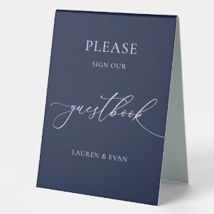 Navy Blue Minimalist Wedding Guestbook 2 Table Tent